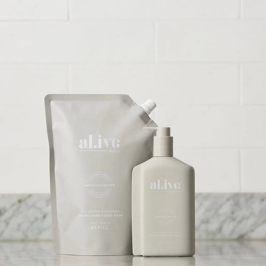 Alive Body 1 ltr wash refill - sea cotton & coconut