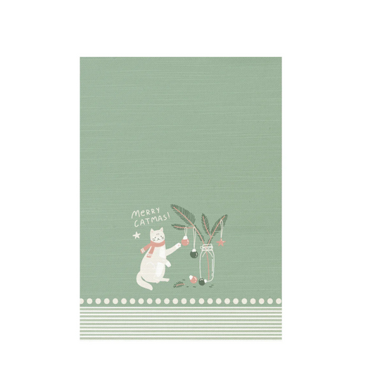 Cat Collage Christmas Tea Towel 2pk 50x70cm Mint & Green - Ginja B