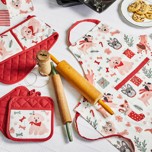 Dog Collage Christmas Apron White & Red 83x68cm - Ginja B