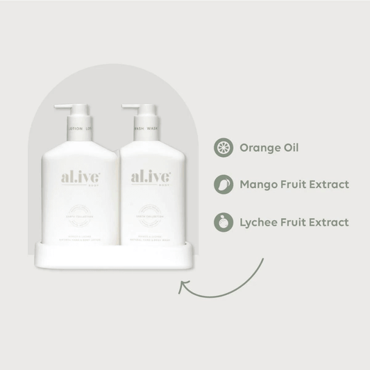 Alive Body Wash & Lotion Duo + Tray - Mango & Lychee - Ginja B