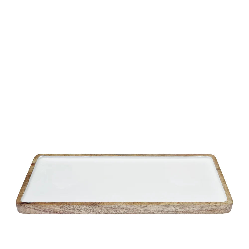 Corinne Rectangle Tray Small 40x18x2.5cm White & Natural
