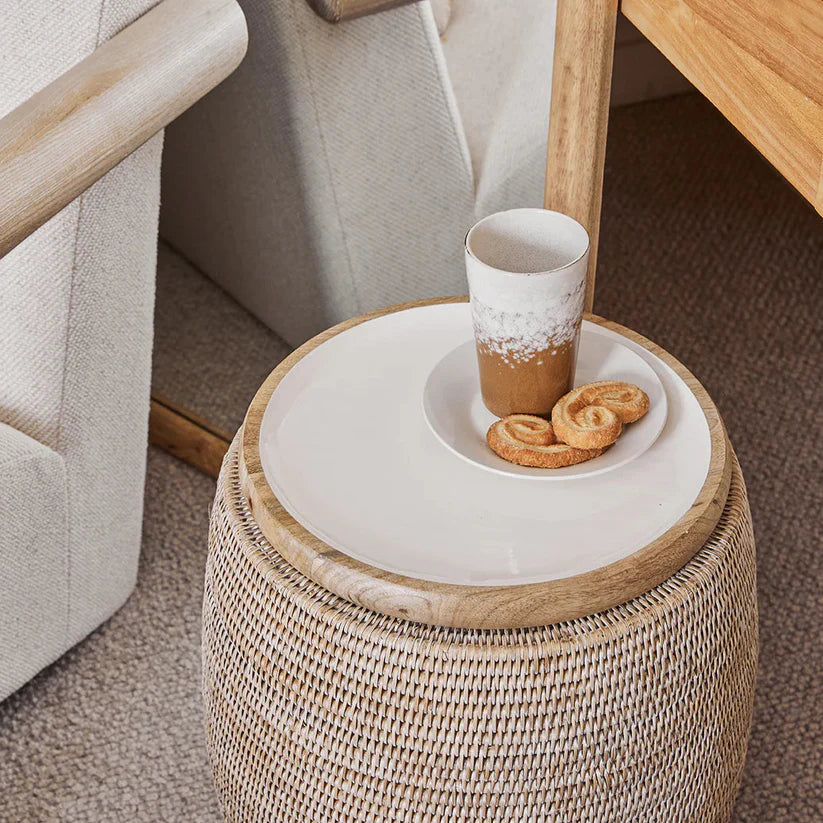 Corinne Circular Tray 35x35x3cm White & Natural