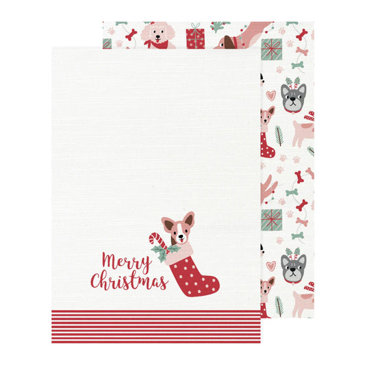 Dog Collage Christmas Tea Towel 2pk 50x70cm Red And White - Ginja B
