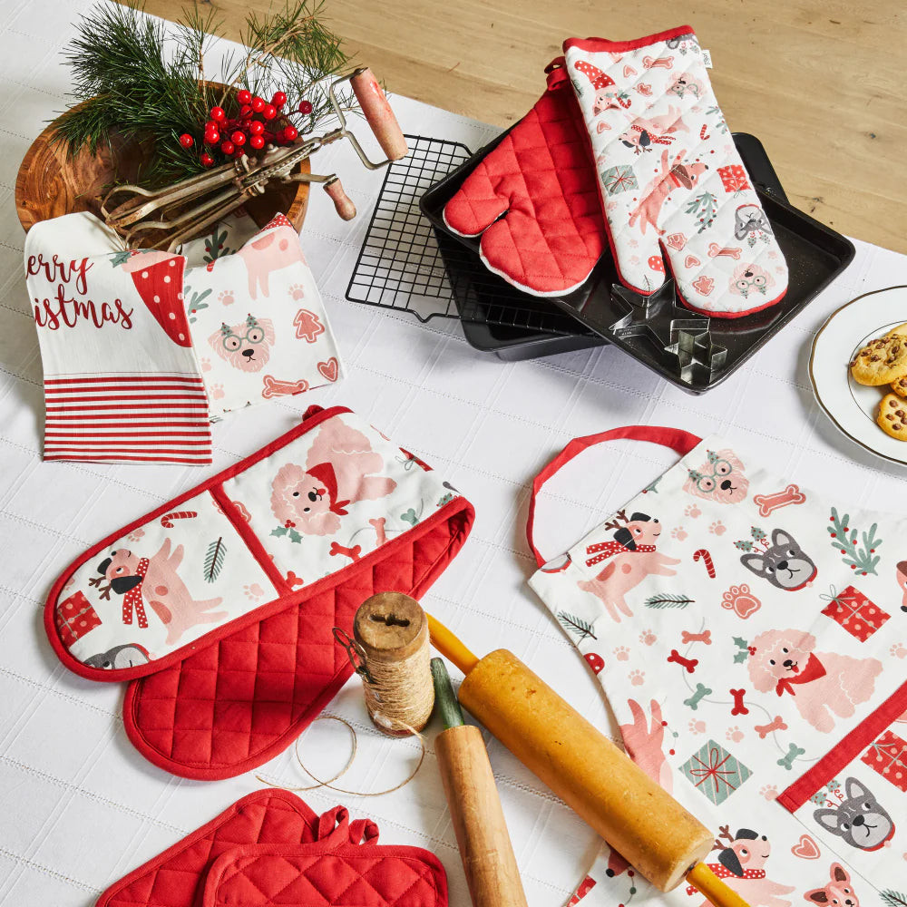 Dog Collage Christmas Tea Towel 2pk 50x70cm Red And White - Ginja B