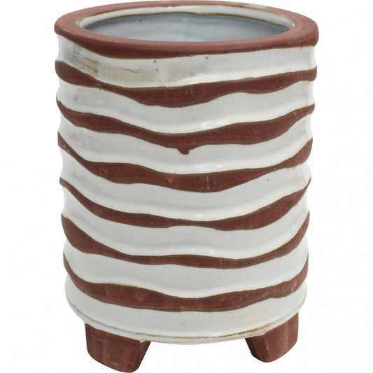 Terracotta Planter Geo Lines Tall 14x14x18cm - Ginja B
