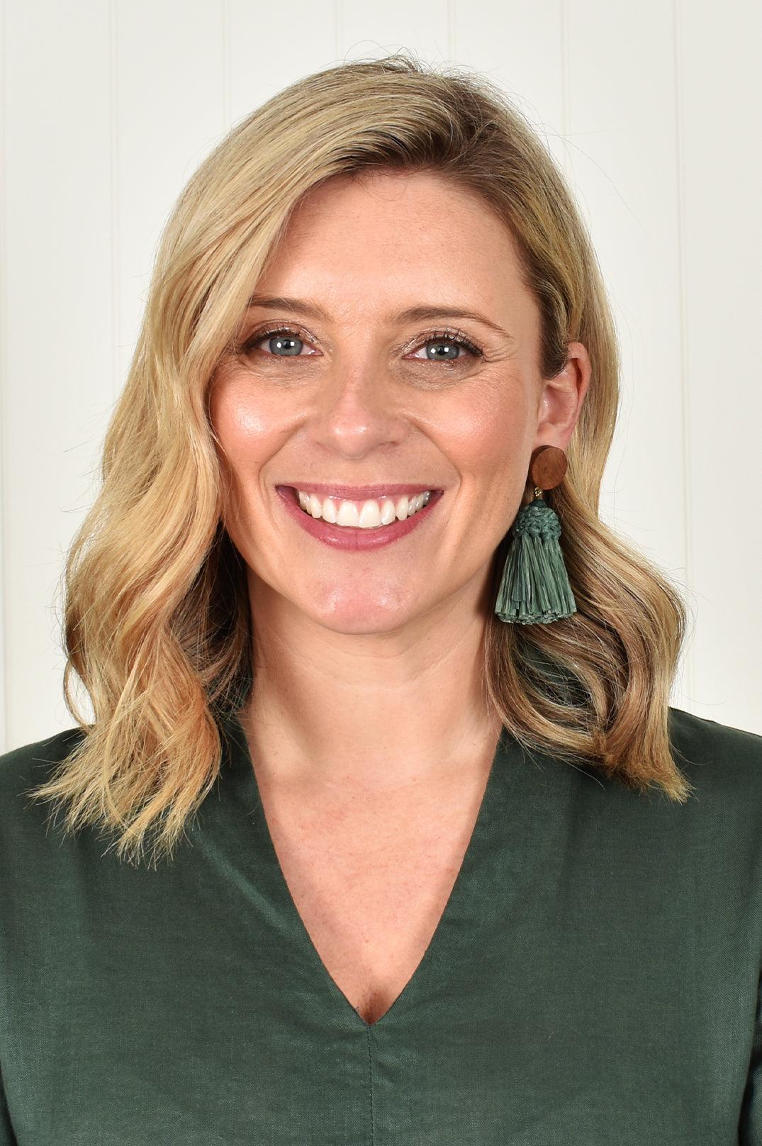 Green And Tan Raffia Earrings Adorne - Ginja B