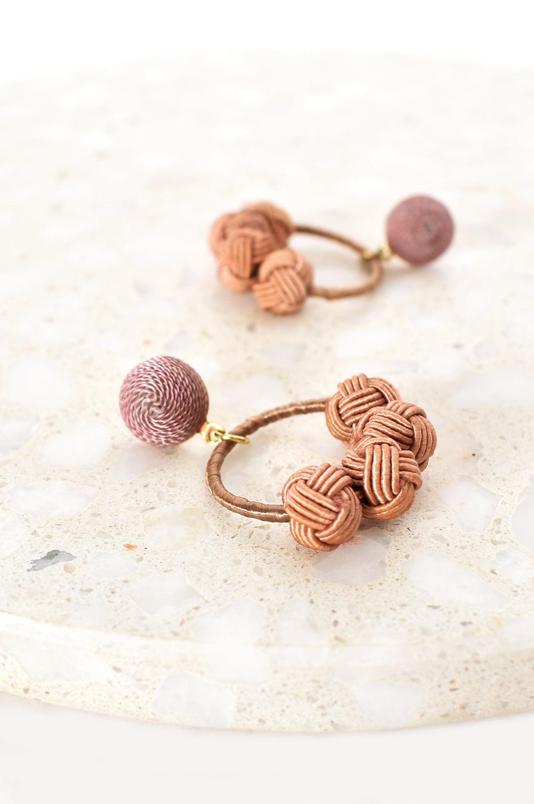 Weave Drop Ring Ball Earrings Tan - Ginja B