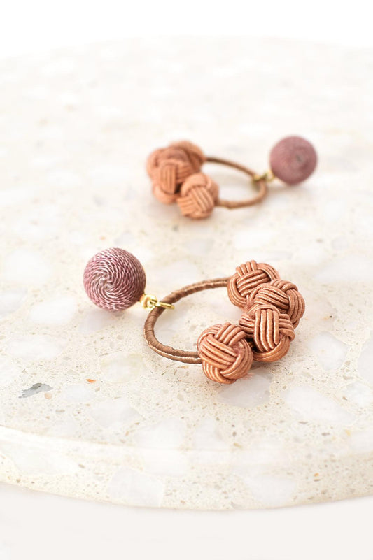 Weave Drop Ring Ball Earrings Tan - Ginja B