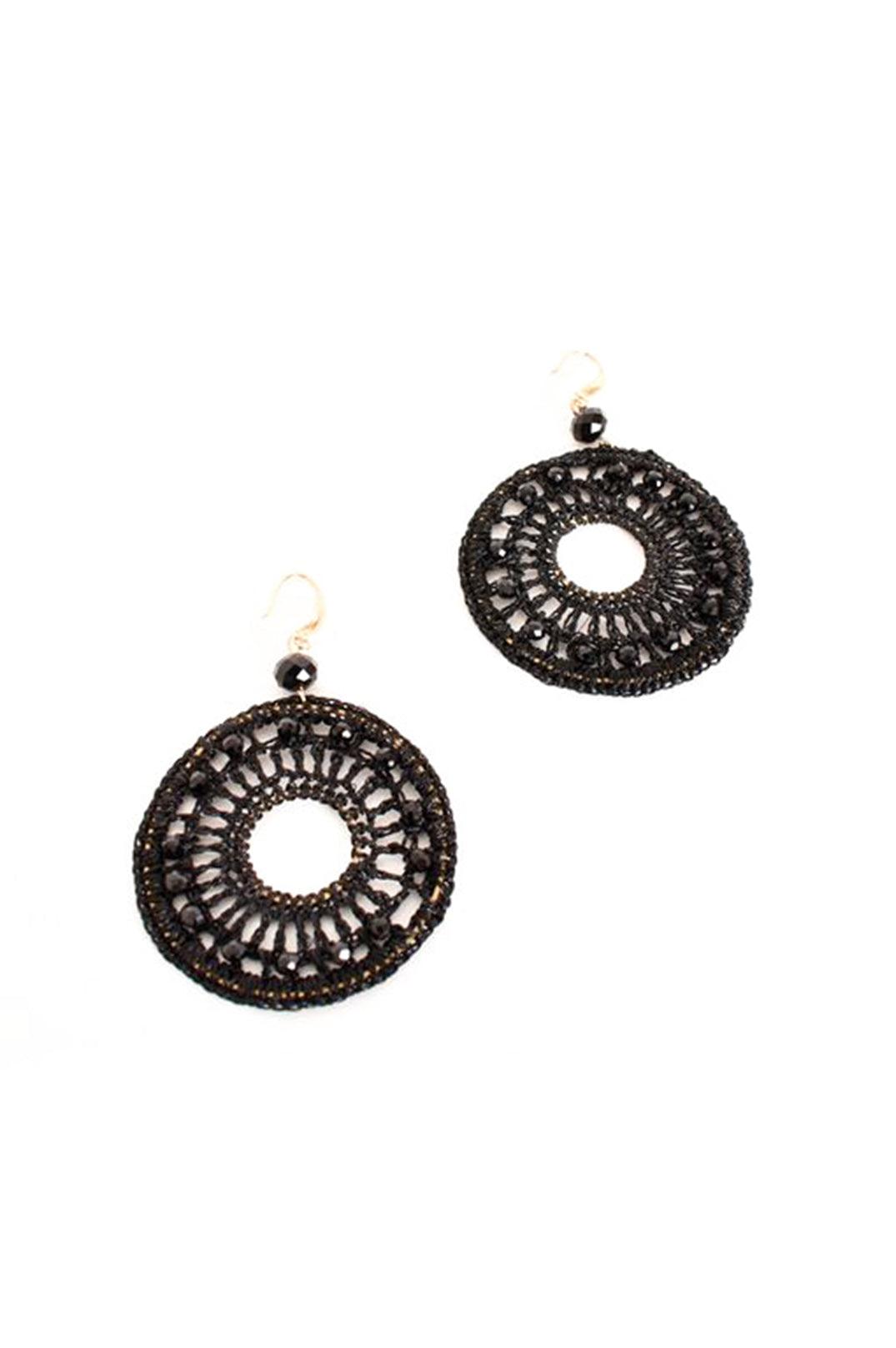 Dream Catcher Beaded Hook Earrings Black - Ginja B
