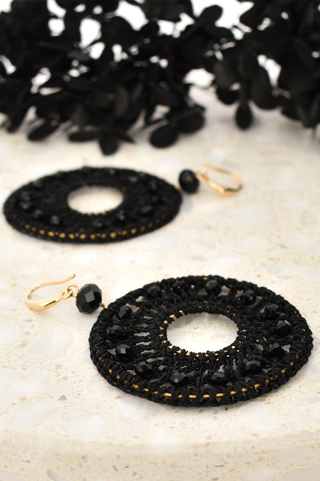 Dream Catcher Beaded Black Hook Earrings - Ginja B