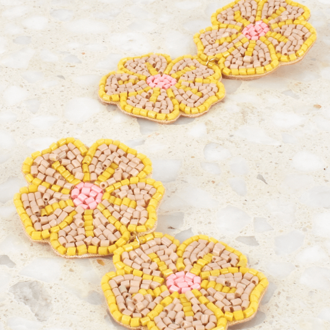 Beaded Duo Floral Drop Earrings Adorne - Ginja B