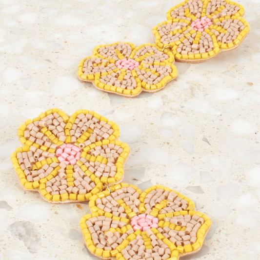 Beaded Duo Floral Drop Earrings Adorne - Ginja B