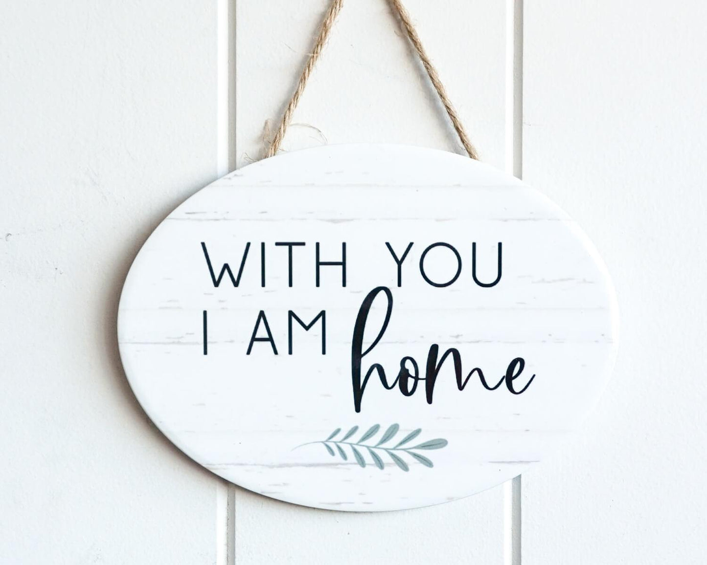 Hanging Wall Plaque - Oval - I am Home - 17x12 - Ginja B