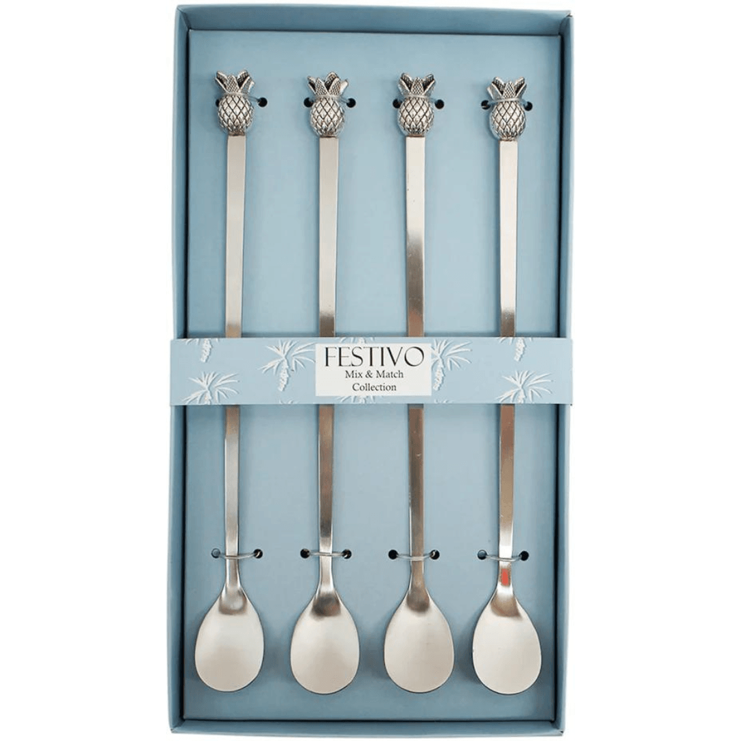 Platter Spoons With Decorative Pineapple Ends Silver (4) - Ginja B