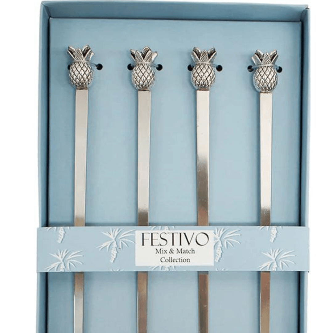 Platter Spoons With Decorative Pineapple Ends Silver (4) - Ginja B