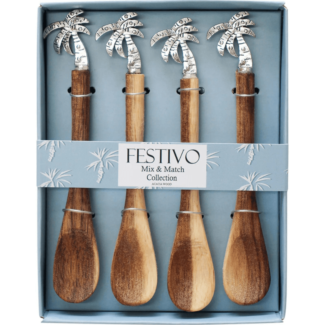 Wooden Platter Spoons With Decorative Palms Ends(4) - Ginja B