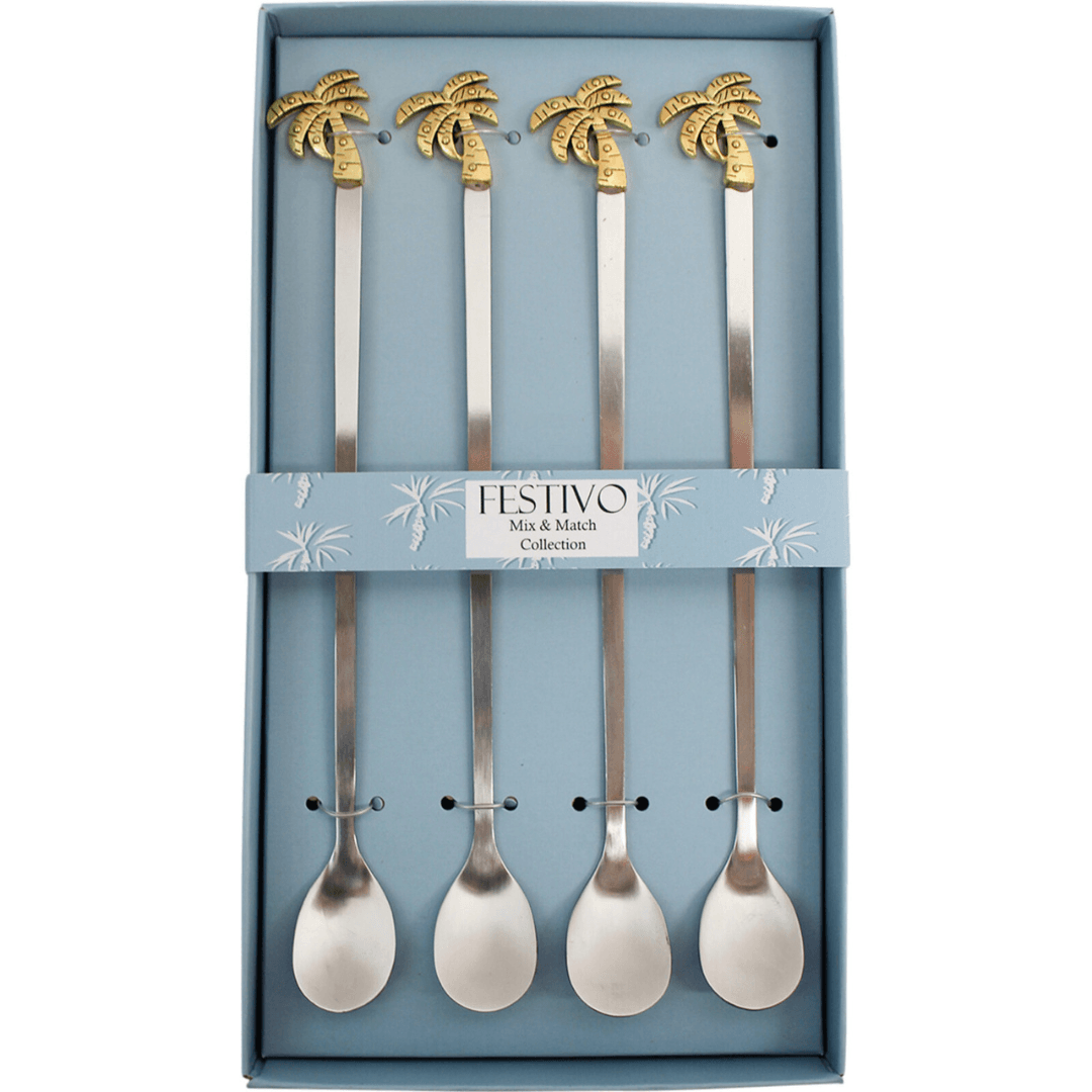 Platter Spoons With Decorative Palms Ends Gold (4) - Ginja B