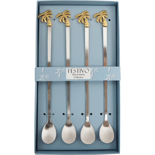 Platter Spoons With Decorative Palms Ends Gold (4) - Ginja B