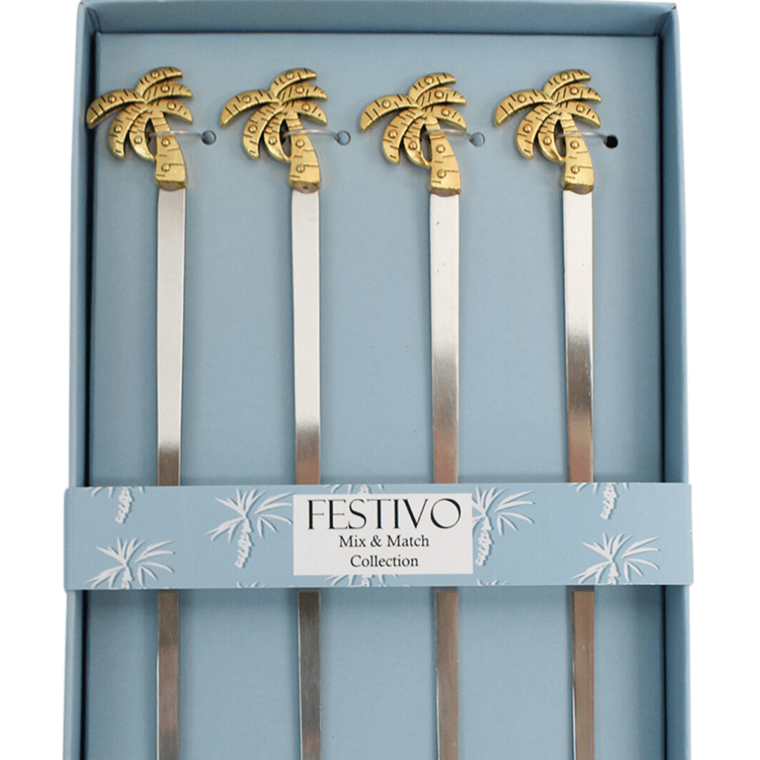 Platter Spoons With Decorative Palms Ends Gold (4) - Ginja B