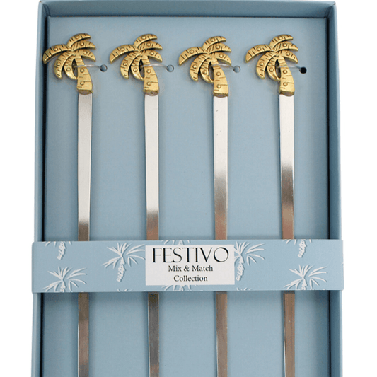 Platter Spoons With Decorative Palms Ends Gold (4) - Ginja B