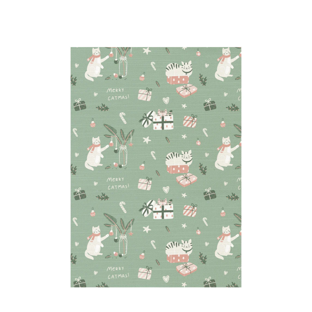 Cat Collage Christmas Tea Towel 2pk 50x70cm Mint & Green - Ginja B