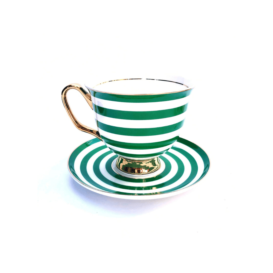 XL Green Stripe Teacup and Saucer - Ginja B