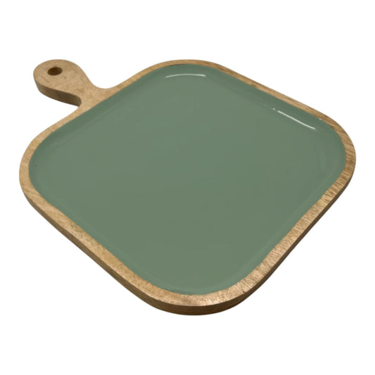 Corinne Square Tray with Handle 26x36x2.5cm Green & Natural