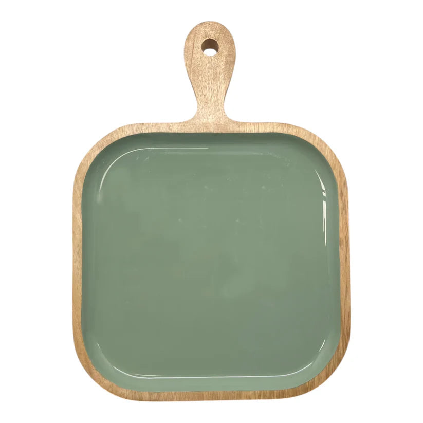 Corinne Square Tray with Handle 26x36x2.5cm Green & Natural