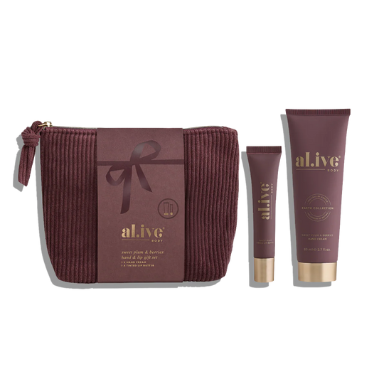 Brown textured pouch with 'alive' branding, accompanied by two smaller tubes on a white background.