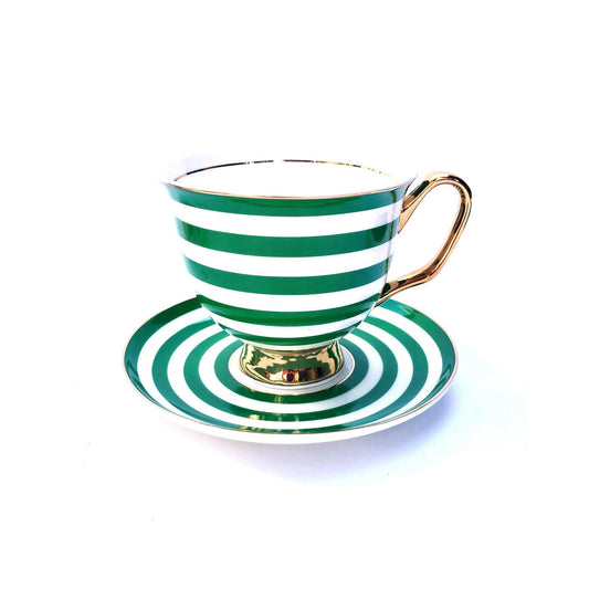 XL Green Stripe Teacup and Saucer - Ginja B
