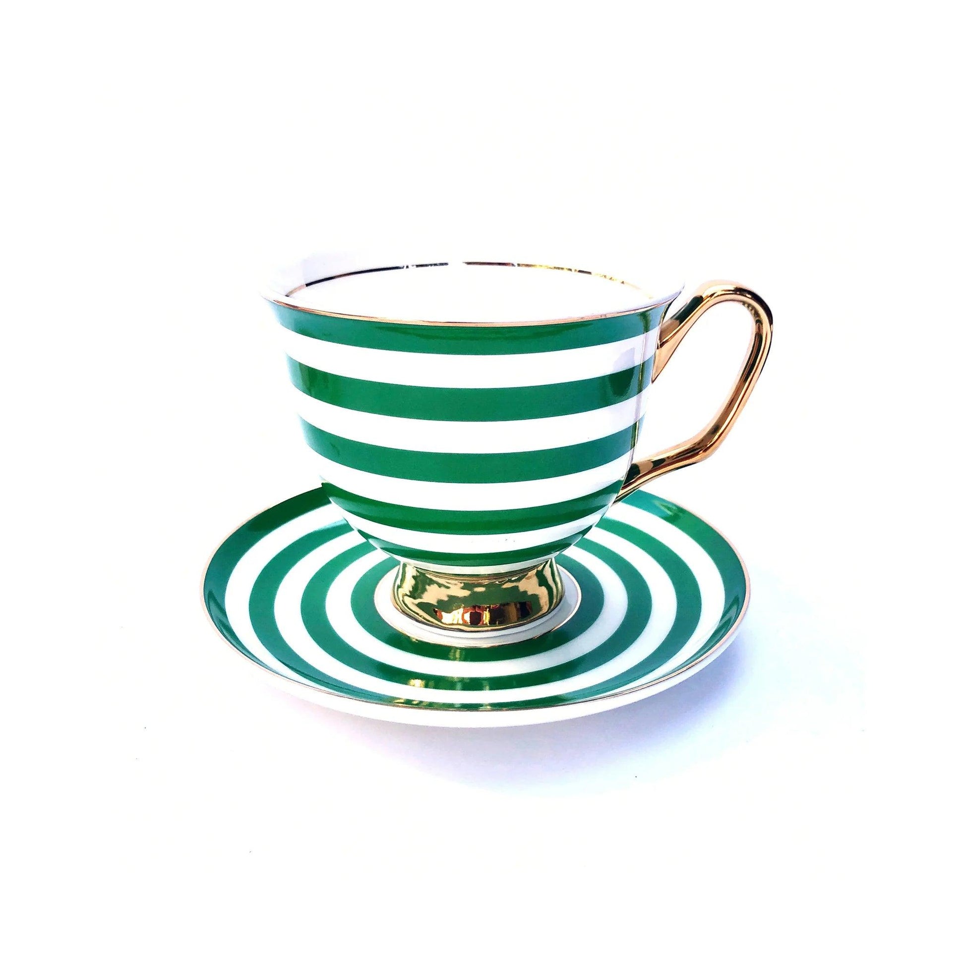 XL Green Stripe Teacup and Saucer - Ginja B