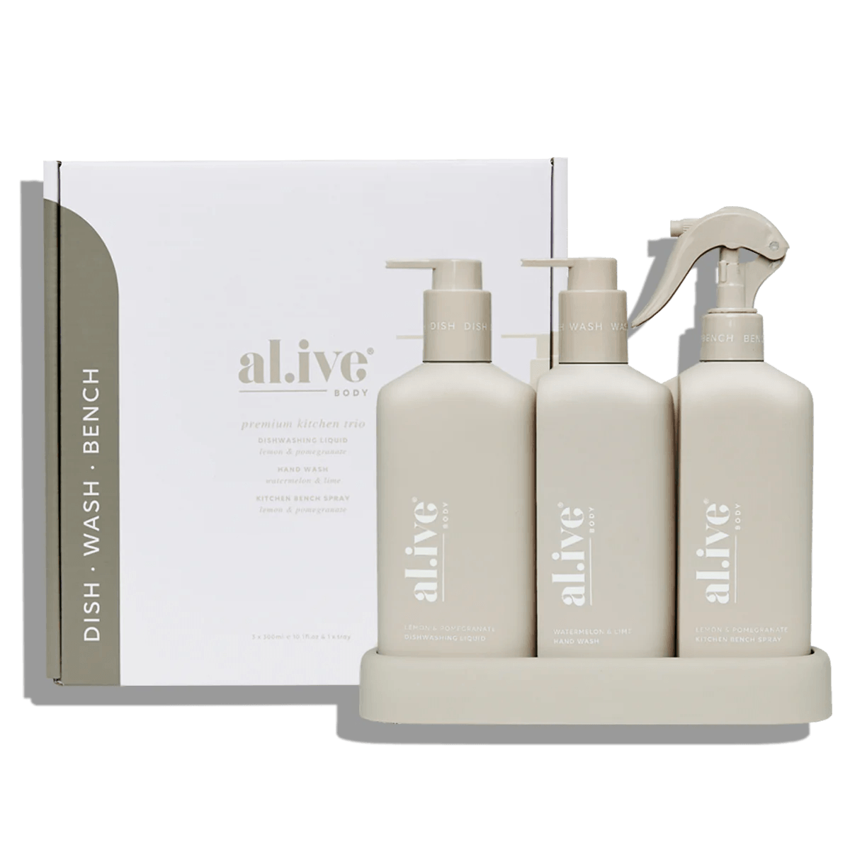 Dishwashing Liquid, Hand Wash & Bench Spray + Tray, Premium Kitchen Trio - Ginja B