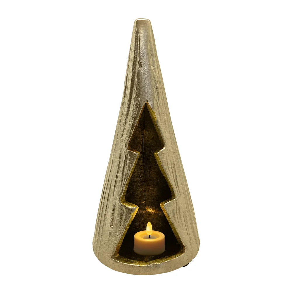 Twinkle Christmas Tree Tealight Holder – Large Gold 21cm