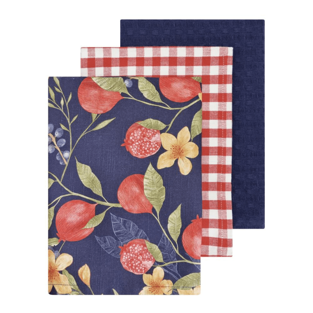 Pomegranate 3 Pack Tea Towel 50x70cm Navy Multi - Ginja B