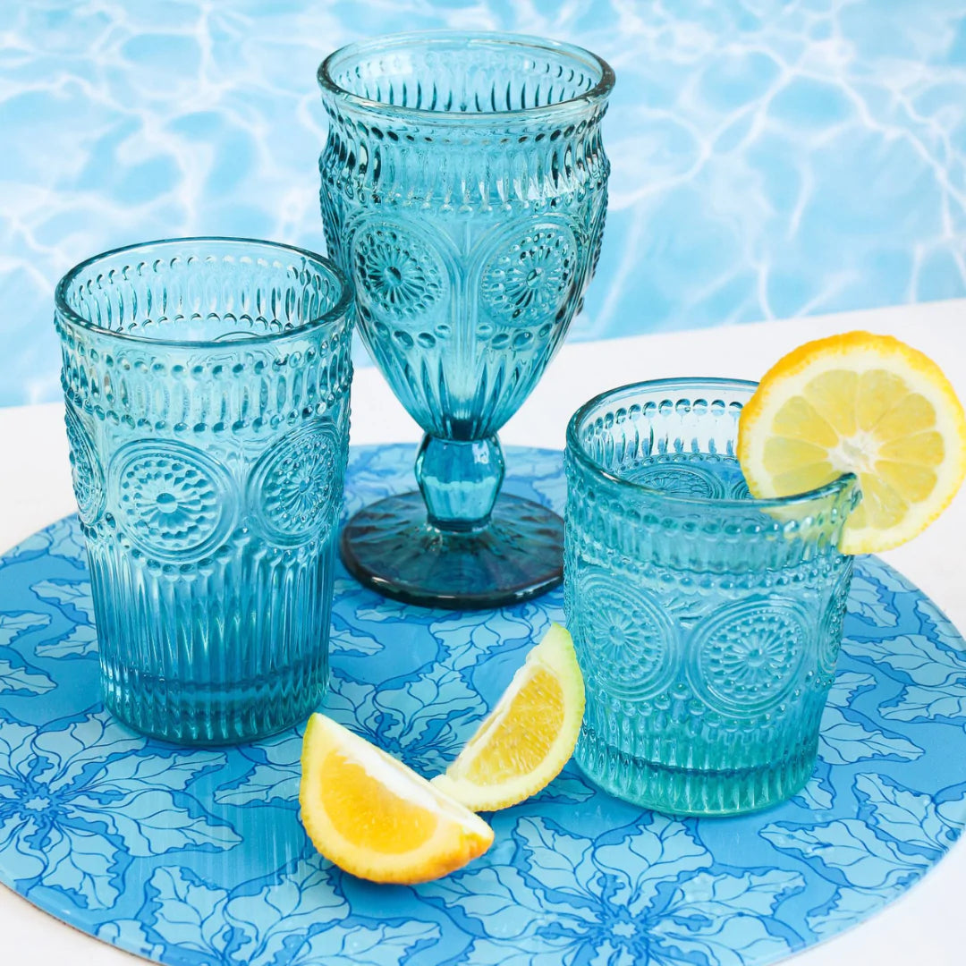 Sapphire Blue Embossed Wine Glass