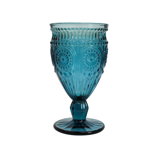Sapphire Blue Embossed Wine Glass
