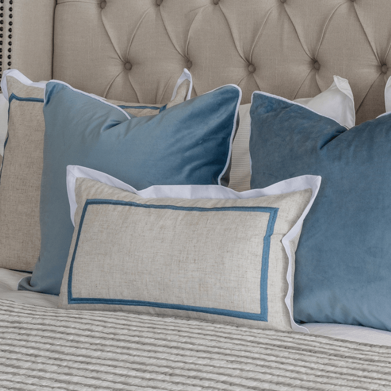 GRANGE Duck Egg Blue Velvet White Piping Cushion Cover 50 cm by 50 cm
