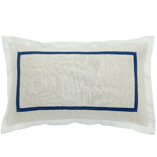 JERUK Dark Blue Flange Linen Cushion Cover 30 cm by 50 cm