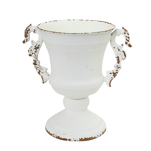 Decorative White Metal Pot Lg - Ginja B