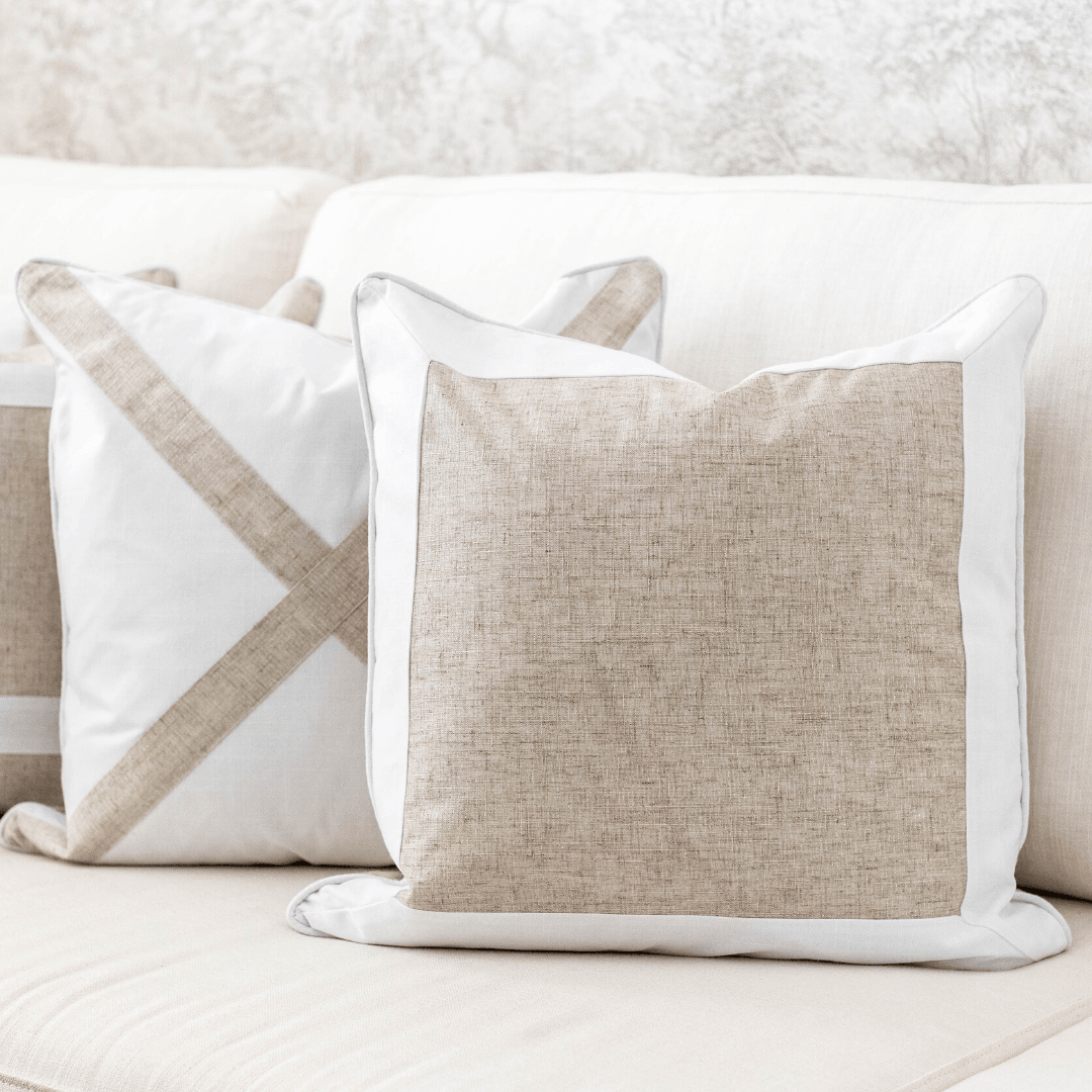 EASTWOOD Silver Jute and White Thick Border Cushion Cover 50x50 cm