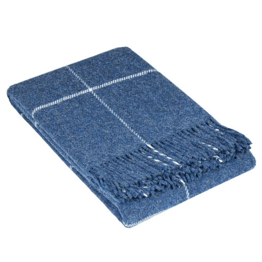 Brighton New Zealand Wool Throw Rug Collection Navy Stripe 140Wx200H cm - Ginja B