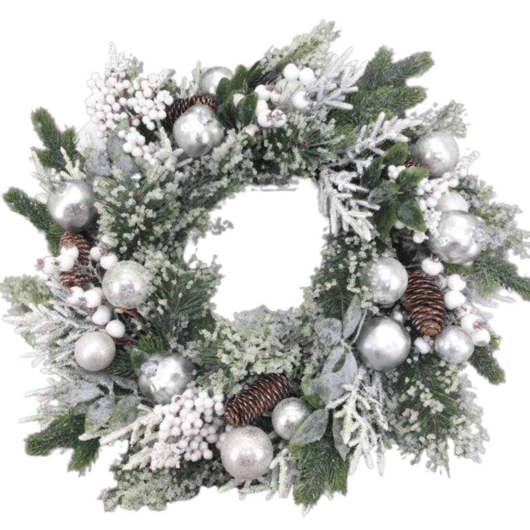 Pinecone And Pearl Silver Wreath 55cm - Ginja B